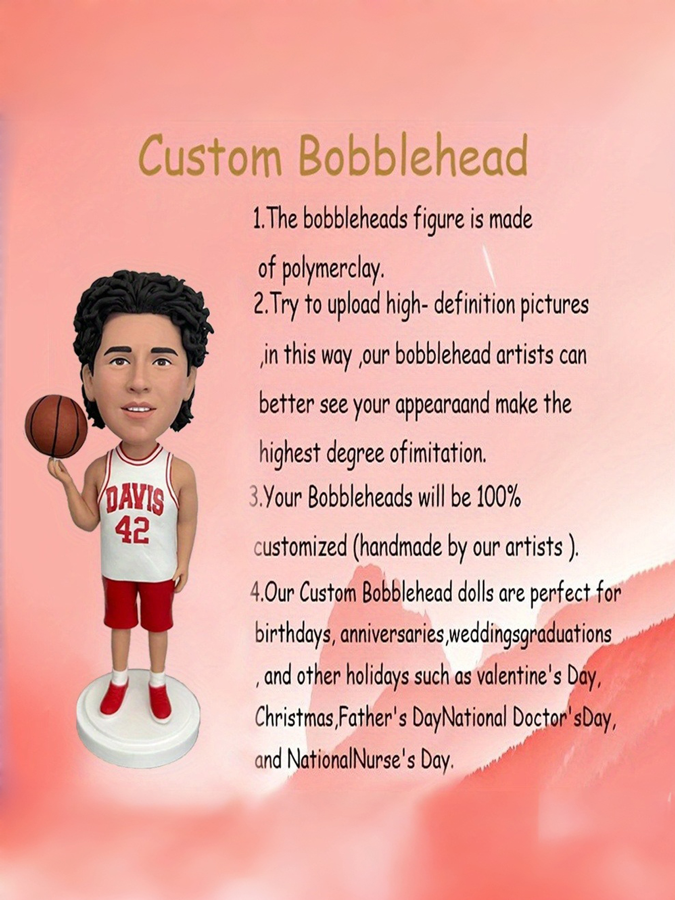 Customized personalized cartoon bobblehead dolls, clay figurines